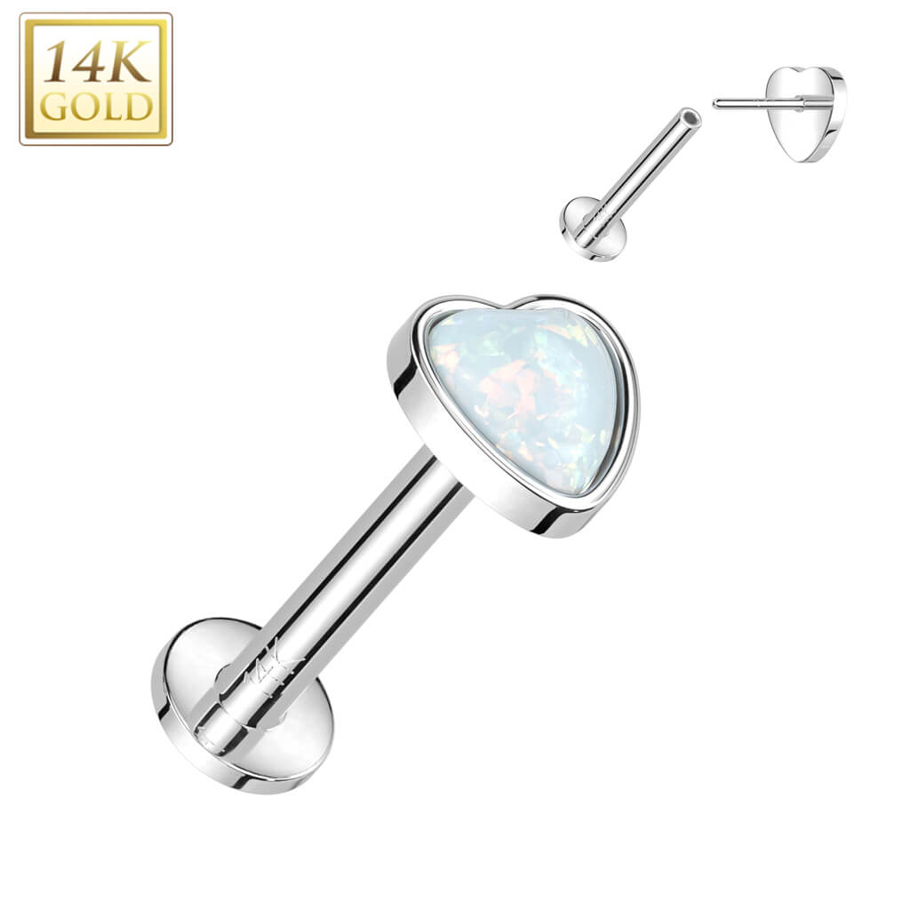 14 Karat Gold Labret Herz Opal Push-In