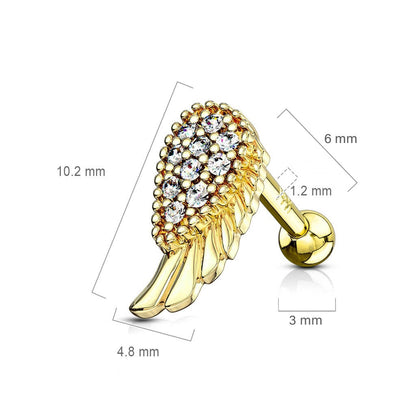 14 Karat Gold Barbell Flügel Zirkonia Gelbgold Weißgold