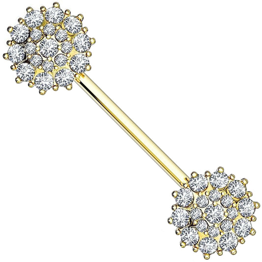 Oro 14 kt Piercing Capezzolo Fiore di zirconi 