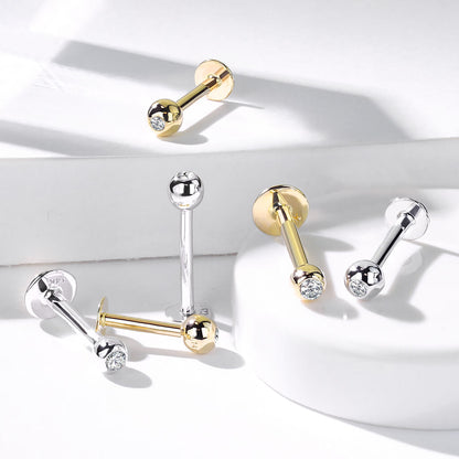 14 Karat Gold Labret Kugel Zirkonia Gelbgold Weißgold