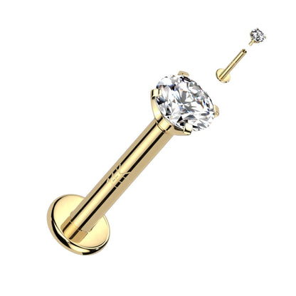 Oro 14 kt Labret Zircone  Filettatura Interna