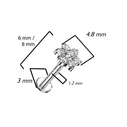 Złoto 585 labret kwiatek cyrkonia opal gwint wewnętrzny