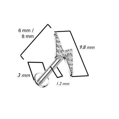 Solid Gold 14 Carat Labret Thunderbolt Zirconia Internally Threaded