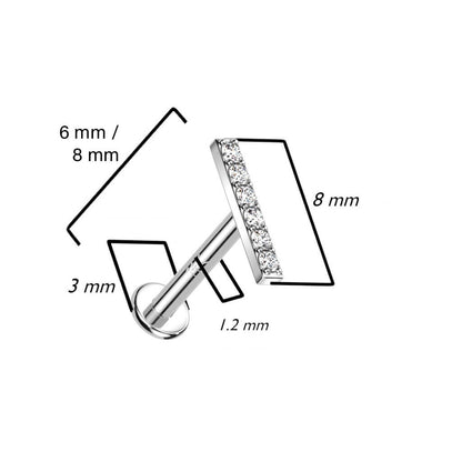 Solid Gold 14 Carat Labret Bar Zirconia Internally Threaded