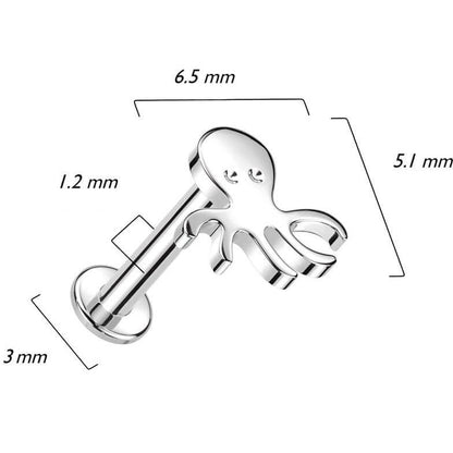 Złoto 585 labret ośmiornica gwint wewnętrzny