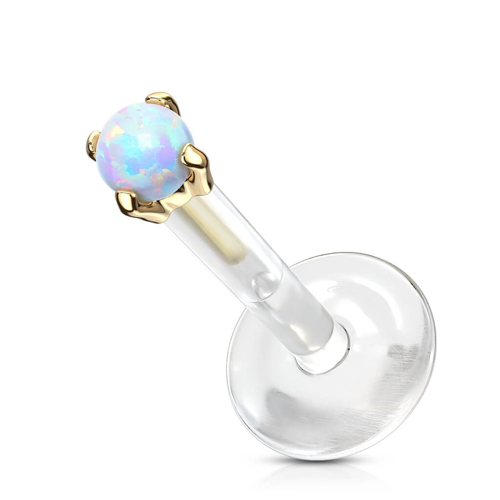 Solid Gold 14 Carat Labret Round Opal Push-In