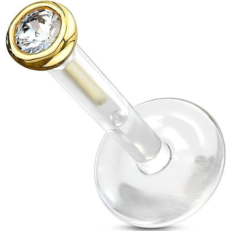 Oro 14 kt Labret Zircone rotondo  Push-In