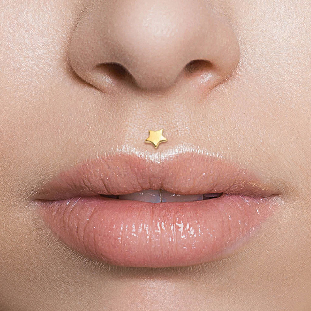 14 Karat Gold Labret Stern Flach Gelbgold Weißgold Push-In