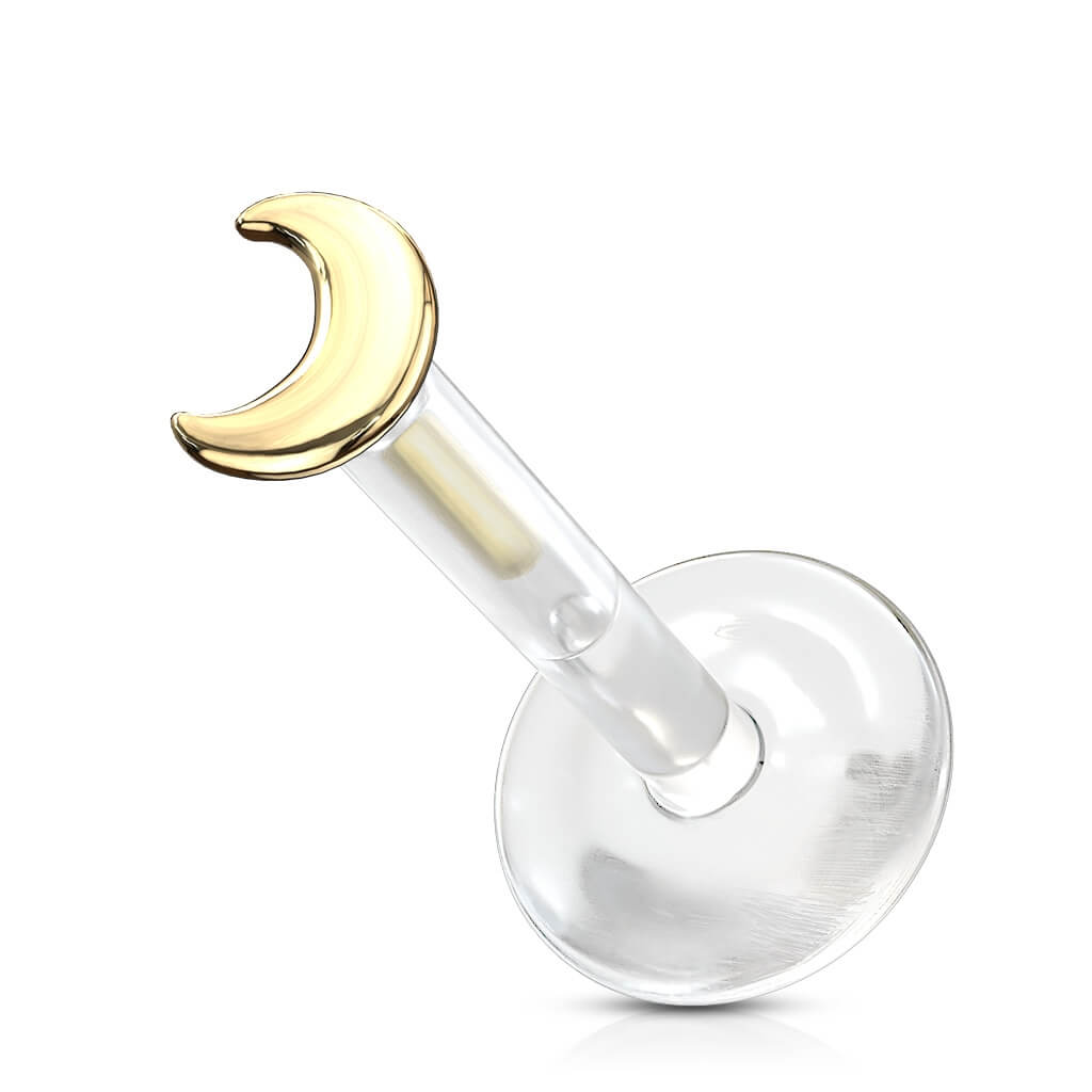 Or 14kt Labret Lune Plate Enfoncer