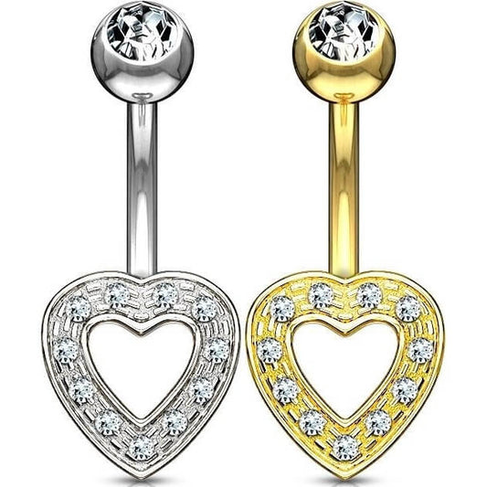 Oro 14 kt Piercing Ombelico Cuore di zirconi