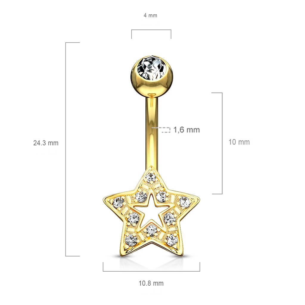 Oro 14kt Piercing ombligo Circonita Estrella