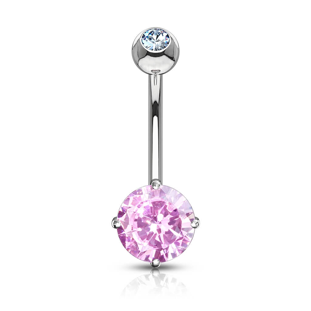 Solid Gold 14 Carat Belly Button Piercing Round Zirconia