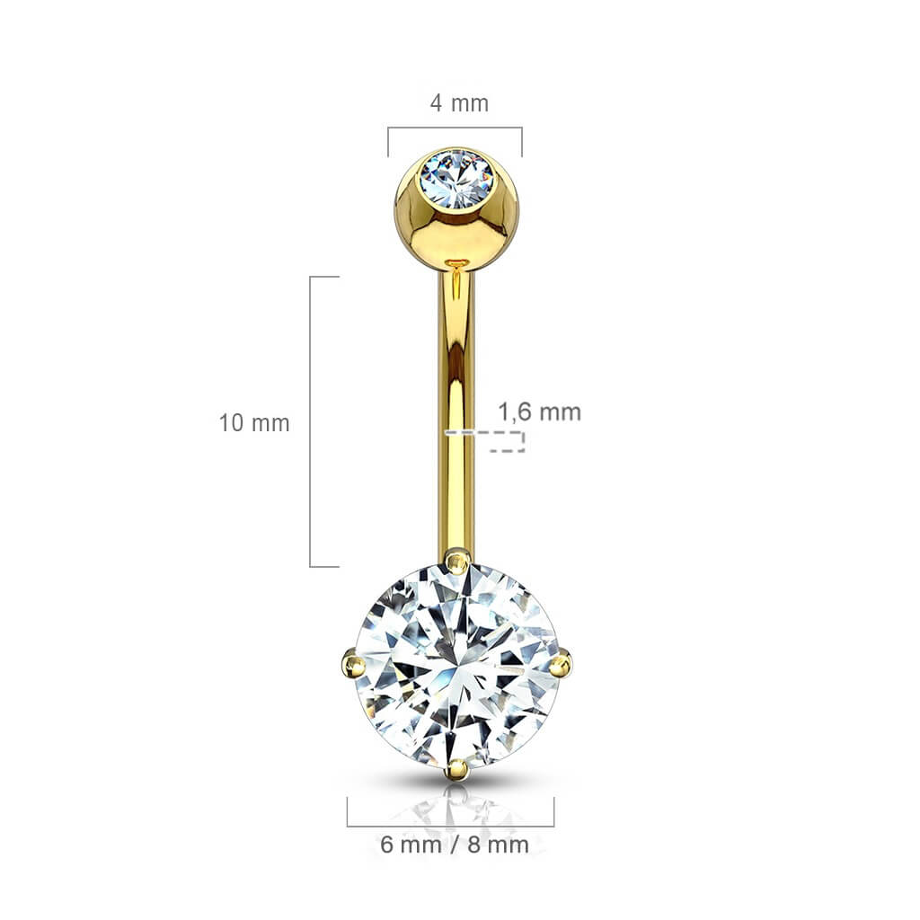 Oro 14 kt Piercing Ombelico Zircone rotondo