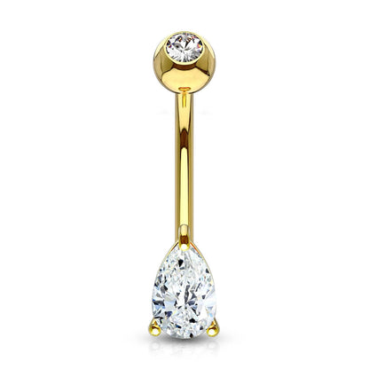 Oro 14 kt Piercing Ombelico Zircone a goccia 