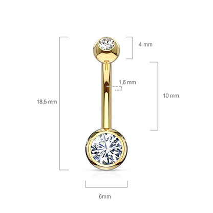 Oro 14 kt Piercing Ombelico Zircone rotondo