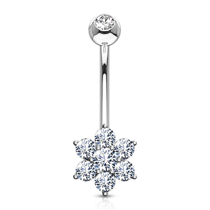 Solid Gold 14 Carat Belly Button Piercing Flower Zirconia