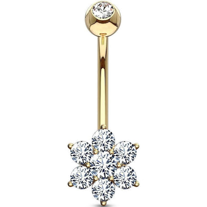 Solid Gold 14 Carat Belly Button Piercing Flower Zirconia