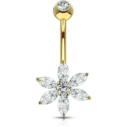 Oro 14 kt Piercing Ombelico Fiore di zirconi