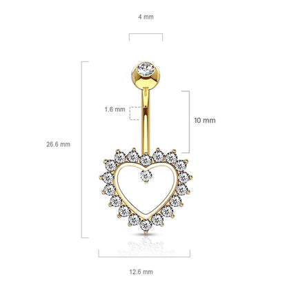 Oro 14kt Piercing ombligo Circonita corazón