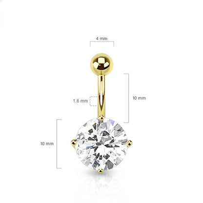 Solid Gold 14 Carat Belly Button Piercing Zirconia Round