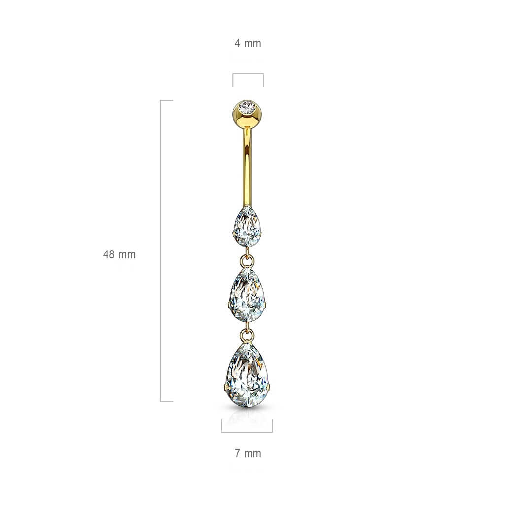 Oro 14kt Piercing ombligo Gota Colgante de Circonita