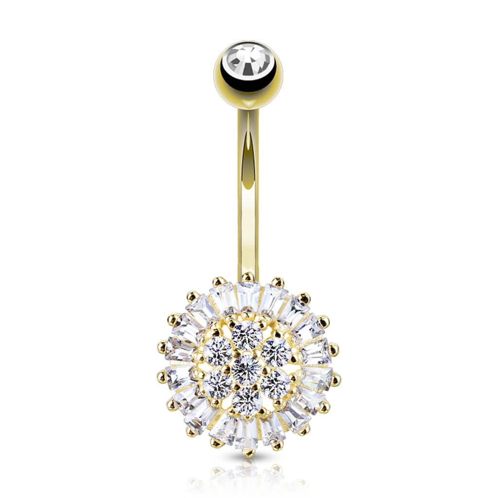 Solid Gold 14 Carat Belly Button Piercing Flower Zirconia