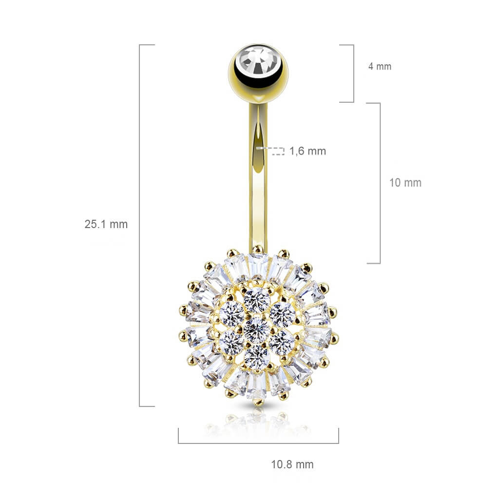 Solid Gold 14 Carat Belly Button Piercing Flower Zirconia