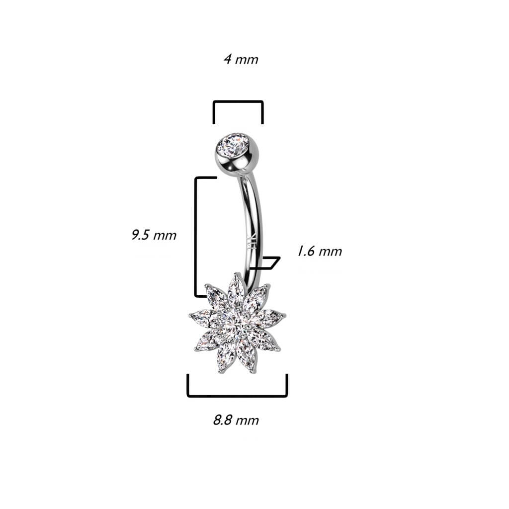 Oro 14kt Piercing ombligo Circonita Flor