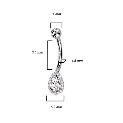 Oro 14kt Piercing ombligo Circonita ópalo gota