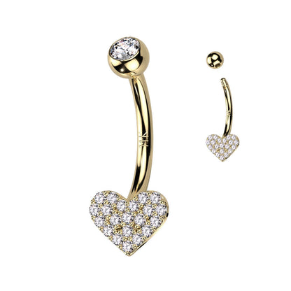 Oro 14 kt Piercing Ombelico Cuore di zirconi