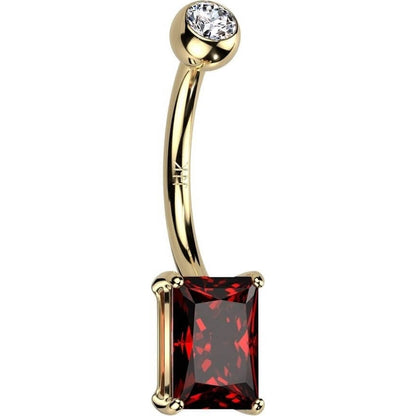 Solid Gold 14 Carat Belly Button Piercing Zirconia Square