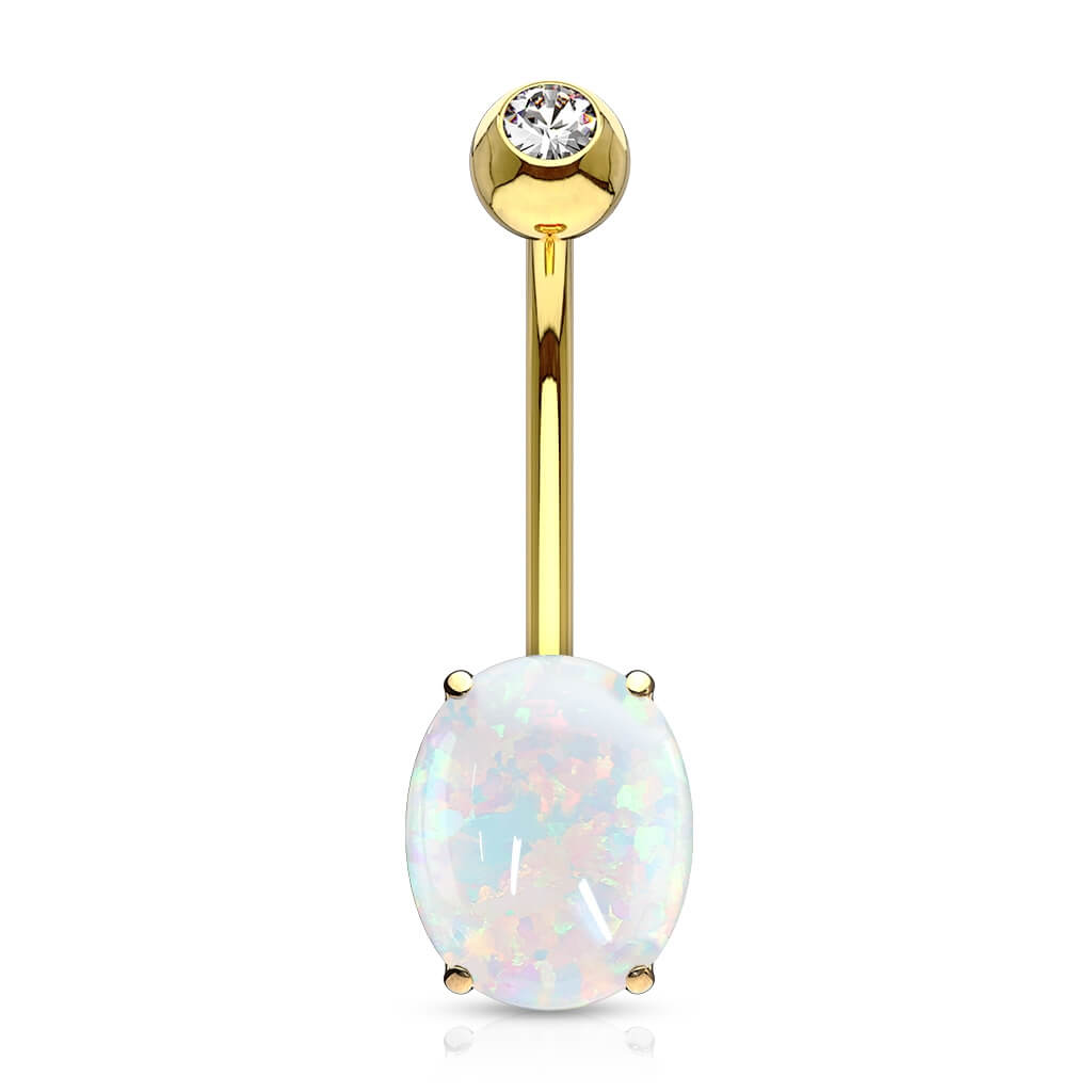 Solid Gold 14 Carat Belly Button Piercing Opal Oval