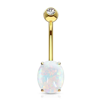 Solid Gold 14 Carat Belly Button Piercing Opal Oval