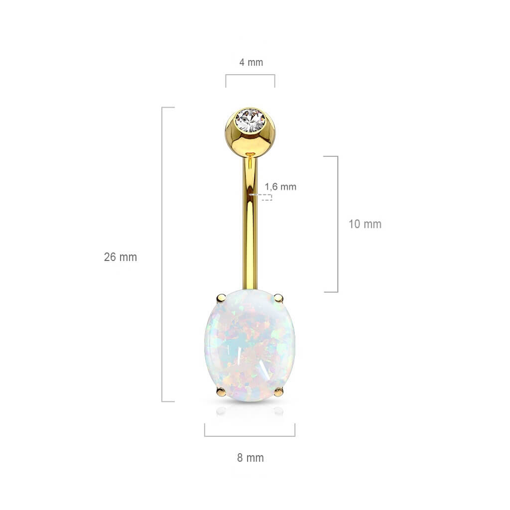 Solid Gold 14 Carat Belly Button Piercing Opal Oval