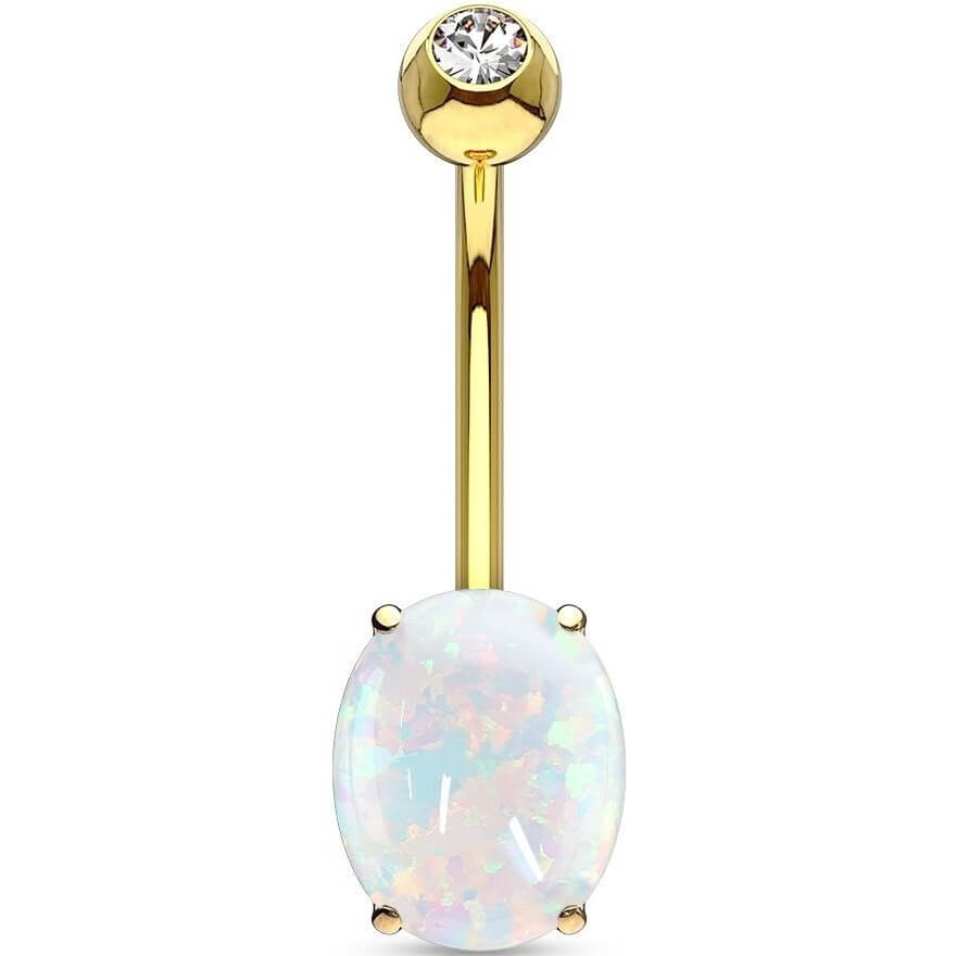 14 Karat Gold Bauchnabelpiercing Oval Opal Gelbgold Weißgold