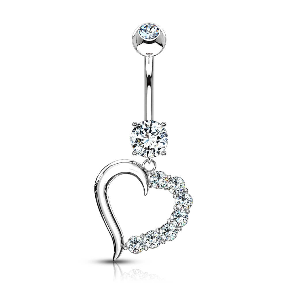 Oro 14 kt Piercing Ombelico Cuore di zirconi