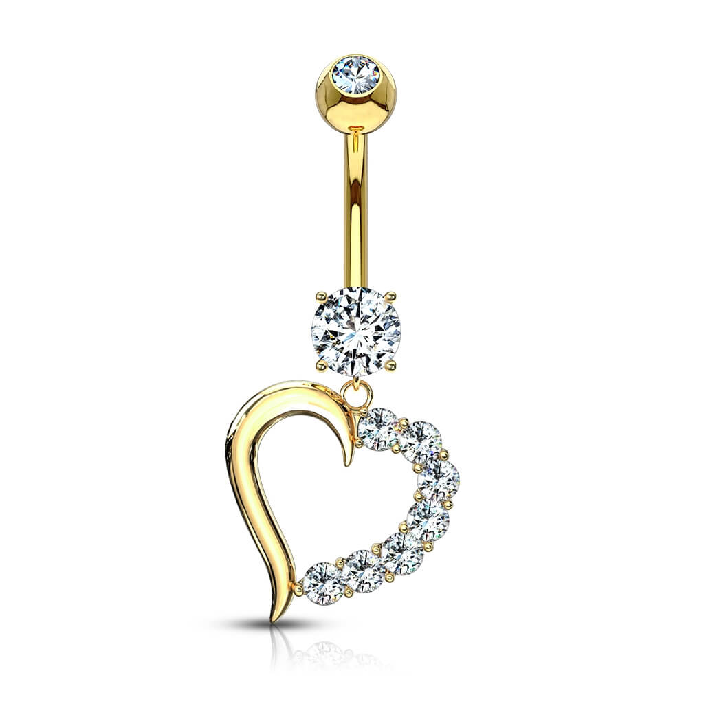 Oro 14 kt Piercing Ombelico Cuore di zirconi