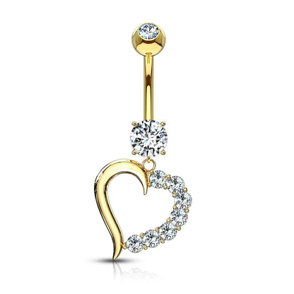 Oro 14 kt Piercing Ombelico Cuore di zirconi