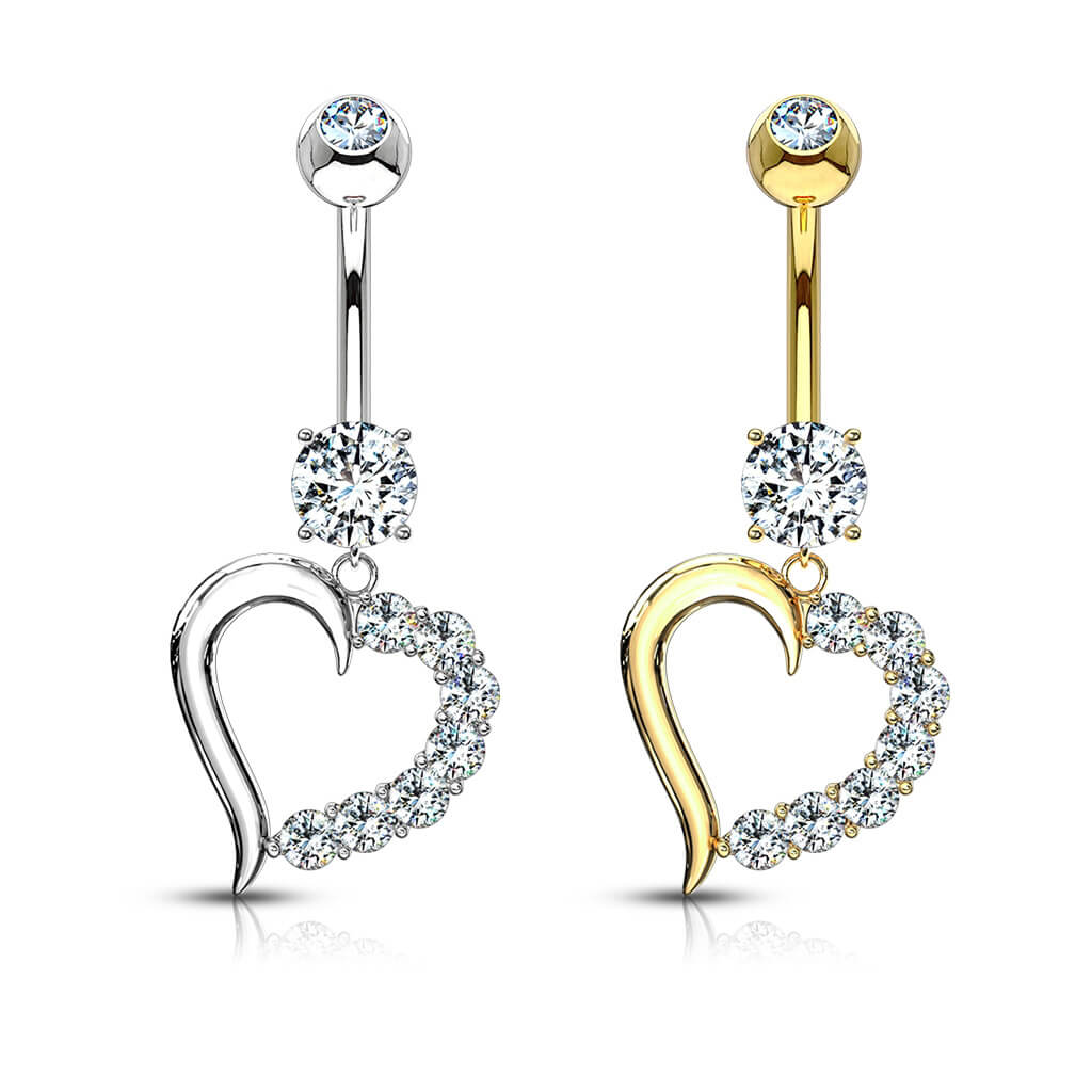 Oro 14kt Piercing ombligo Corazón Circonita