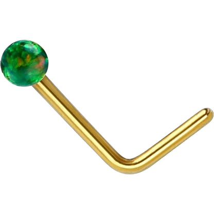 14 Karat Gold Nasenstecker L-Form Kugel Opal Gelbgold