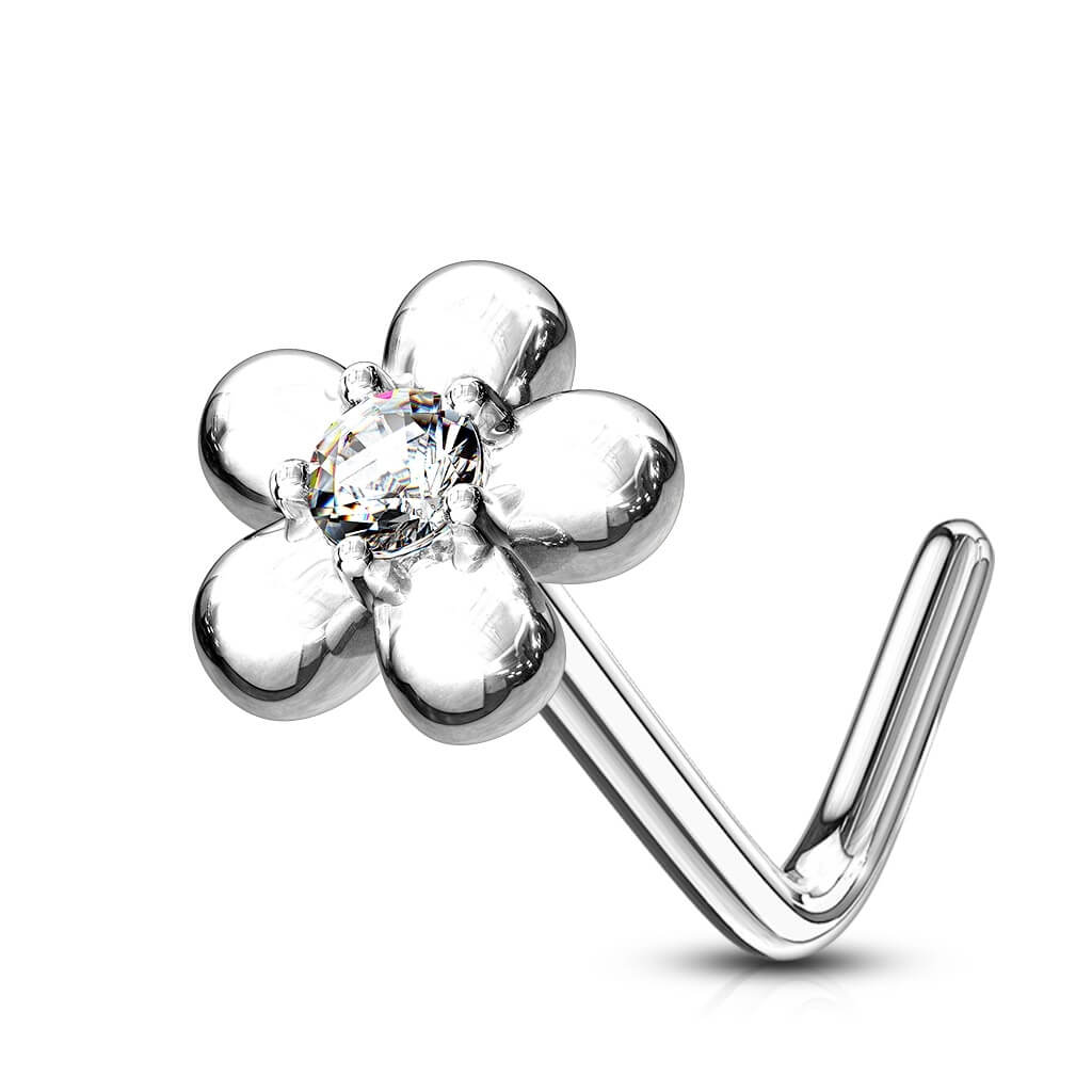 Or 14kt Nez En Forme de L Fleur Zircone