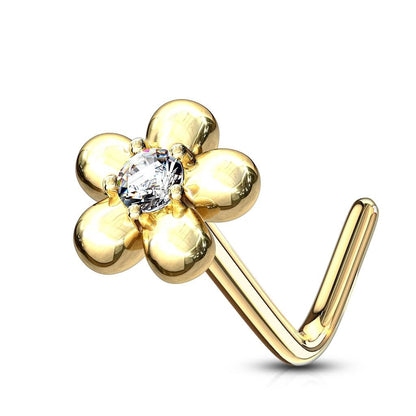 Or 14kt Nez En Forme de L Fleur Zircone