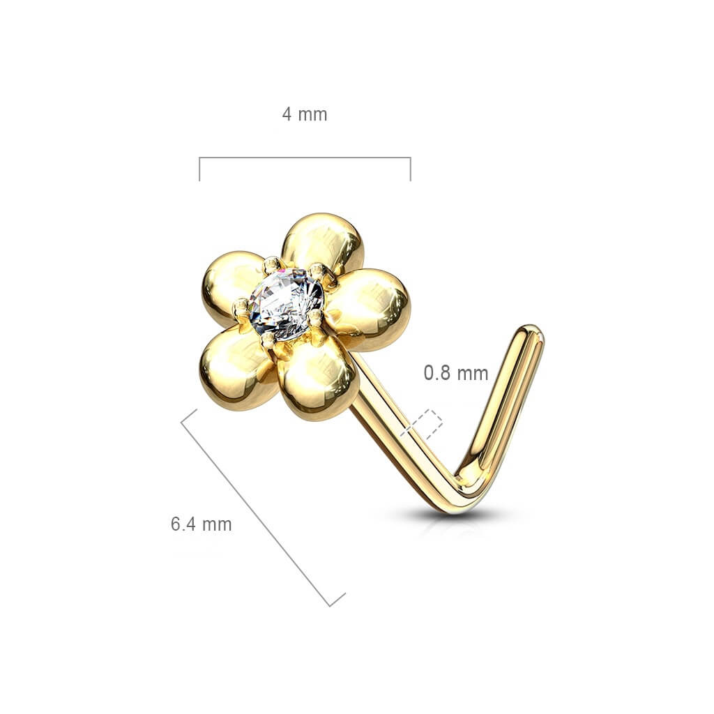 Or 14kt Nez En Forme de L Fleur Zircone