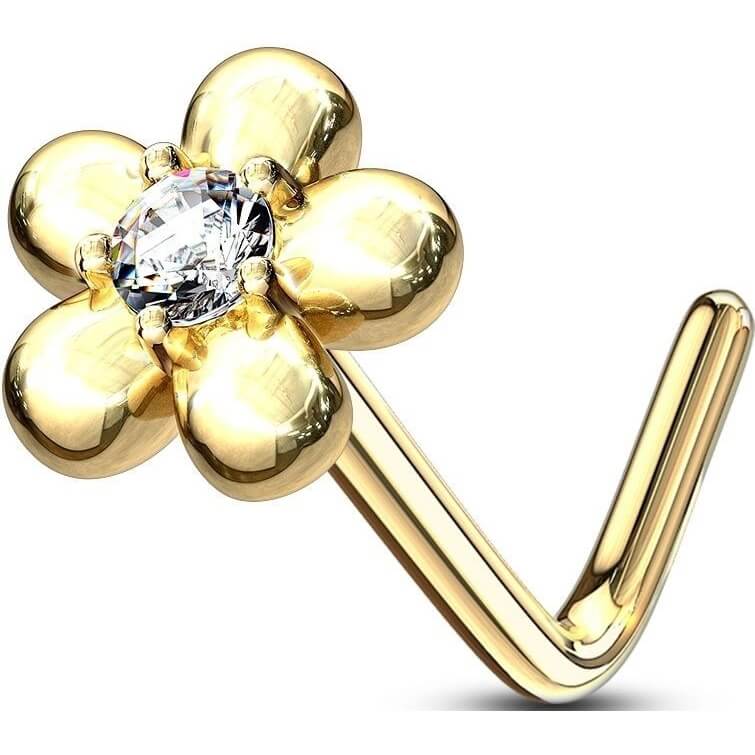 Or 14kt Nez En Forme de L Fleur Zircone