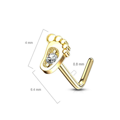 Solid Gold 14 Carat Nose L-Shape Foot Zirconia