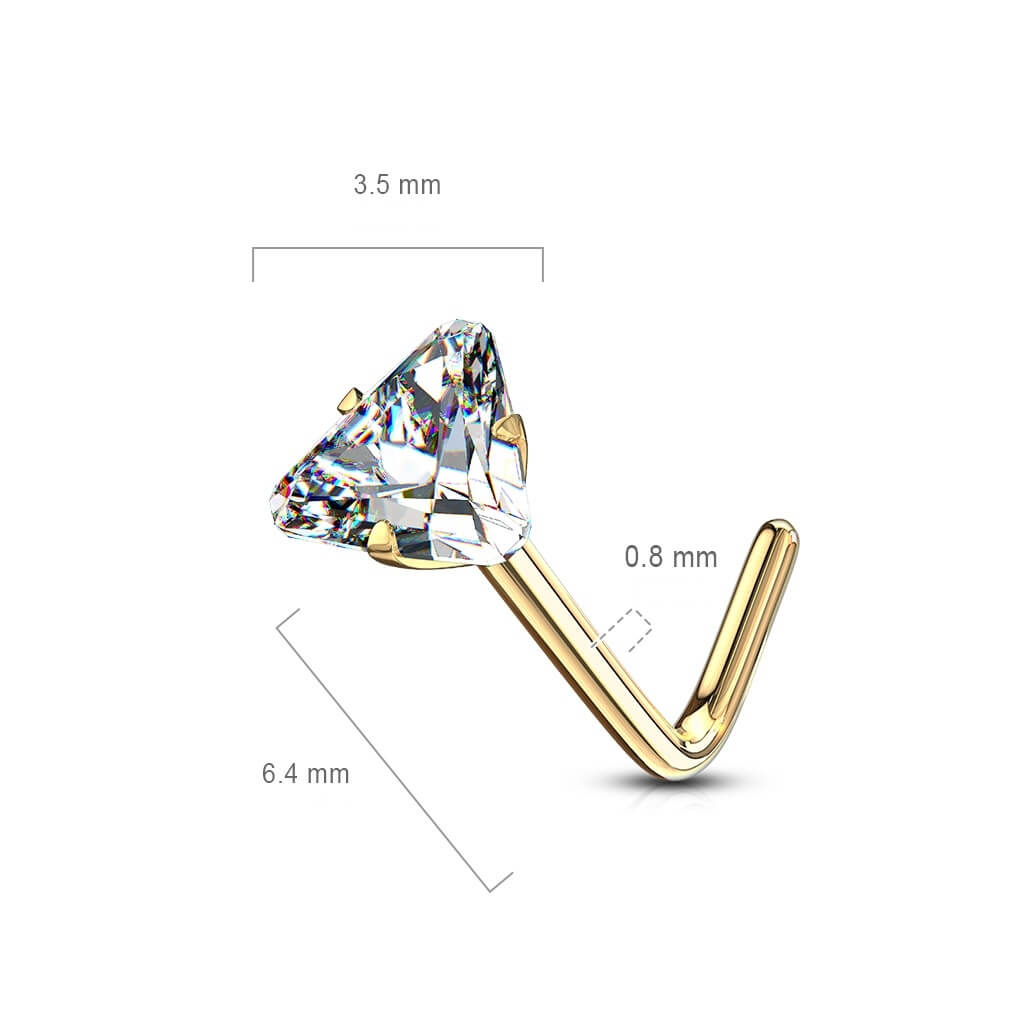 Or 14kt Nez En Forme de L Triangle Zircone