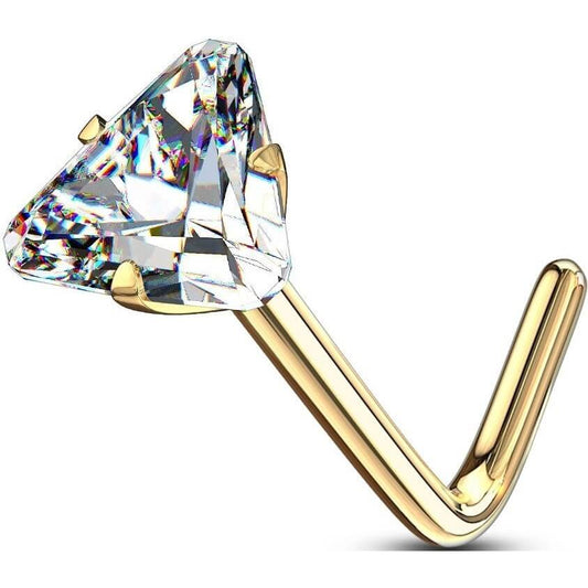 Or 14kt Nez En Forme de L Triangle Zircone