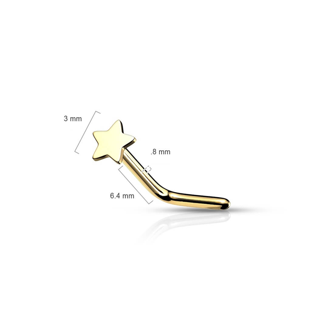 Solid Gold 14 Carat Nose L-Shape Star