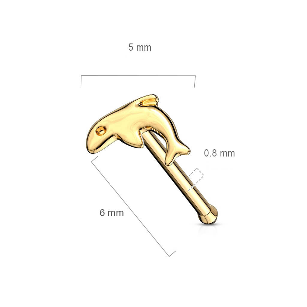 Solid Gold 14 Carat Nose Stud Dolphin