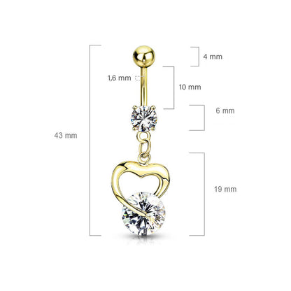 Belly Button Piercing Heart dangle Zirconia Gold